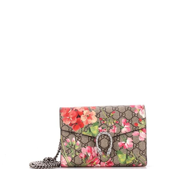 Gucci Dionysus Chain Wallet Blooms Print GG Coated Canvas Small Brown